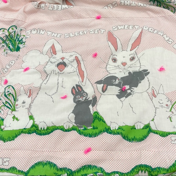 Vintage Handmade Sleepy Bunny Baby Blanket Throw Quilt Kawaii Rabbits Easter‎ - Picture 7 of 14